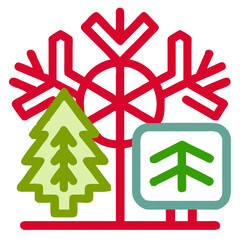 Obraz premium Christmas trees and snowflake festive design features simple Christmas trees and snowflake shapes, outlining minimalistic holiday elements in red and green.