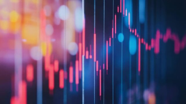 Stock Market Trends Visualization: Capturing the dynamic fluctuations of the stock market with a visually stunning and intricate illustration, the artwork blends vibrant colors.