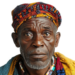 Front view close-up of a Kongo man from Central Africa isolated on a white transpatent background