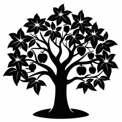 Obraz premium Guava tree silhouette creates a stark black vector of nature's beauty.