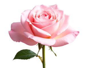 Minimalist White Rose Bud with Green Stem, Early Bloom Stage, isolated on transparent background