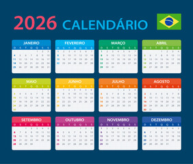 2026 Calendar - vector template graphic illustration - Brazilian version