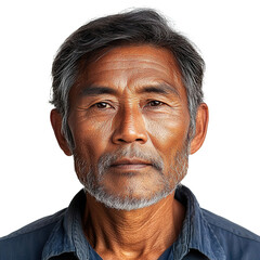 Front view close-up of a Lao man from Laos isolated on a white transpatent background