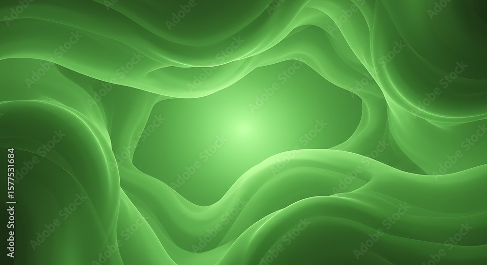 Fototapete luminous green waves abstract background - a modern design featuring flowing green forms creating a 