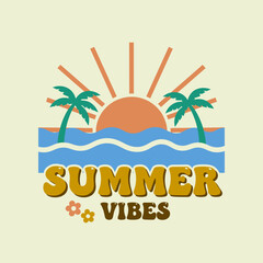 Summer vibes artwork. Sunshine paradise graphic print design. Enjoy beach life. Palm tree with flower. Surf club design. Beach modern abstract art. Ocean abstract wave. Here come the sun.