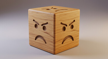 wooden emotion rating cube. Wooden blocks with negative emotion emojis representing dissatisfaction.
