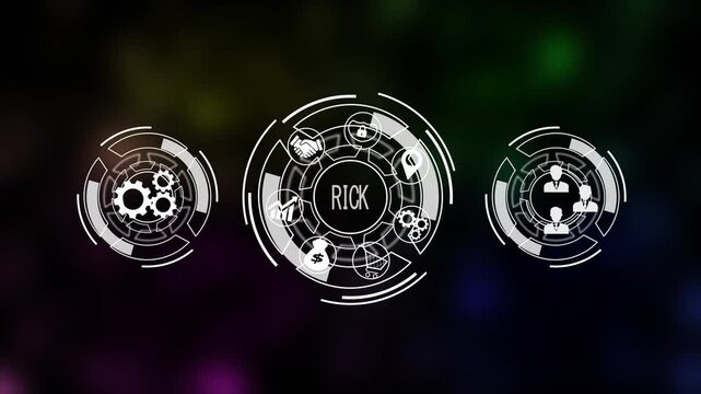 a rick concept button on a futuristic .holographic advanced HUD circle platform Business, Technology, Internet and network concept Seamless loop technology network black background concept. 4k video