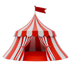 large big vintage red white carnival circus and podium flag stage tent 3d element cutout
