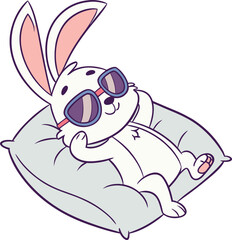 Chill Easter Bunny Wearing Sunglasses Relaxing on Pillow – Cool Cartoon Illustration for Spring Holiday, Fun Greeting Cards, Kids Decor, Nursery Art, and Playful Seasonal Designs