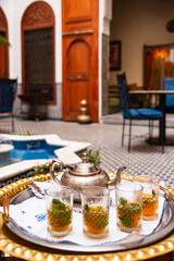 Traditional mint tea in Morocco served in teapot