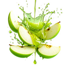 Green apple slices with juice splash