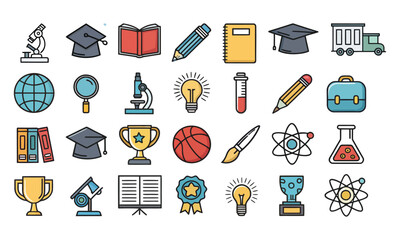 School icons set vector collection with education symbols for business web and internet design