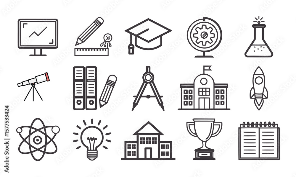 Poster school icons set vector collection with symbols for web business home and computer design