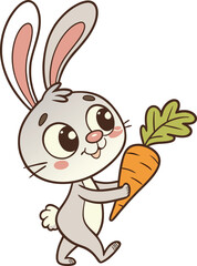 Happy Easter Bunny Holding Carrot – Cute Cartoon Rabbit Illustration for Spring Holiday, Kids Greeting Cards, Nursery Decor, Seasonal Celebration and Adorable Children's Designs