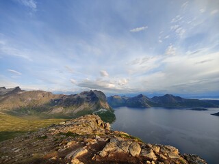 Fjord and Mountain Panorama from Scenic Ridge in Northern Norway