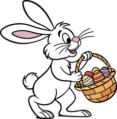 Adorable Easter Bunny Carrying Basket of Colorful Eggs Cute Spring Holiday Illustration for Greeting Cards and Festive Designs