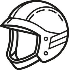 Line drawing of a  helmet on a white background, white and black Helmet icon outline design on transparent background