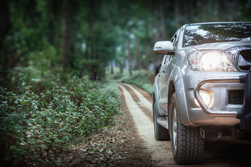 Off-road travel on mountain road after the rain forest..