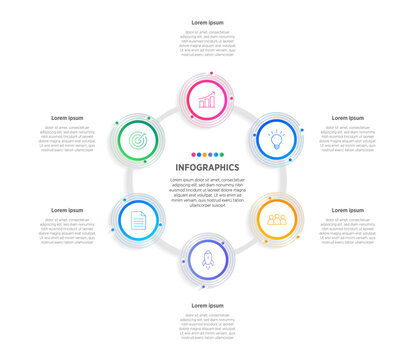 Modern Vector infographic label design with circle infographic template design and 6 options or steps. Can be used for process diagram, presentations, workflow layout, banner, flow chart, info graph.