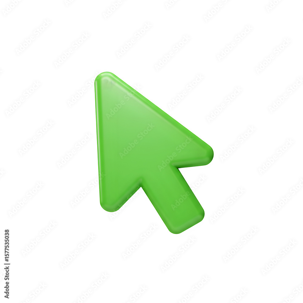 Poster green computer mouse pointer arrow icon 3d icon in cartoon plastic style minimal isolated on white o