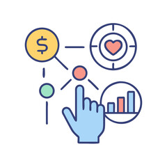 Fototapeta premium Hand pointing at financial and social metrics isolated on a transparent background