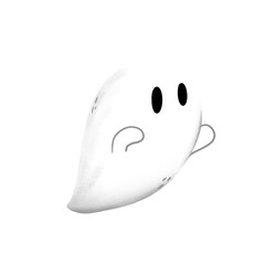 Flying Ghost Cartoon Character with Arm Raised - Cute Halloween Clipart