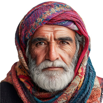 Front view close-up of a Zaza man from Turkey isolated on a white transparent background