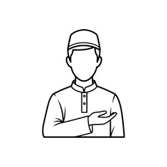 Line drawing of a person wearing a traditional uniform and cap