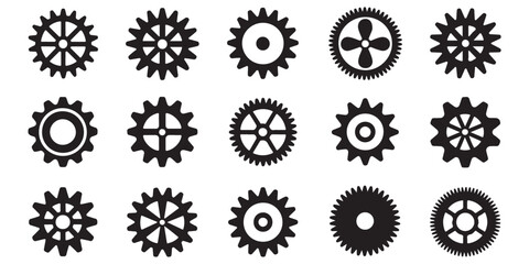 Gear wheel icon set BLACK VECTOR silhouette
