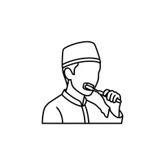 Fototapeta premium Line drawing of a man with traditional clothing holding a brush