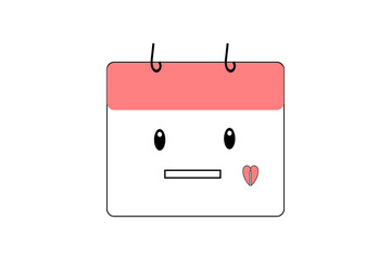 Sad face calendar with heart icon for emotional planners, heartbreak designs, mental health illustrations, and stickers