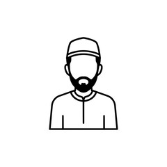 Line art portrait of a man wearing a traditional cap and attire