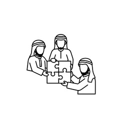 team of people connecting puzzle pieces in collaboration