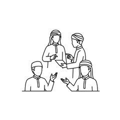 Group of four people talking and sharing ideas in a meeting