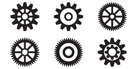 Gear wheel icon set BLACK VECTOR silhouette
