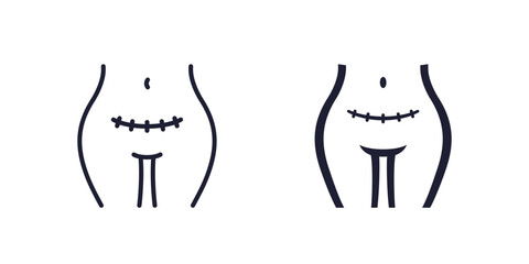 cesarean section icon with scar, line and solid design