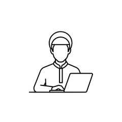 Customer service representative with headset working at laptop