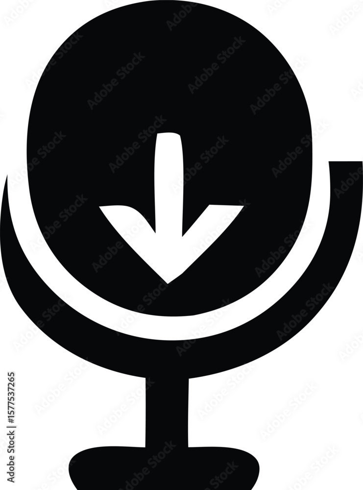 Poster stylized black icon of a globe with a downward pointing arrow inside representing download or naviga
