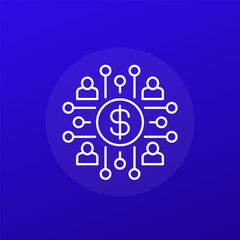 payments, money and people icon, line design