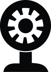 Obraz premium Stylized black and white icon of a fan with a circular head and a sturdy base representing cooling and air circulation