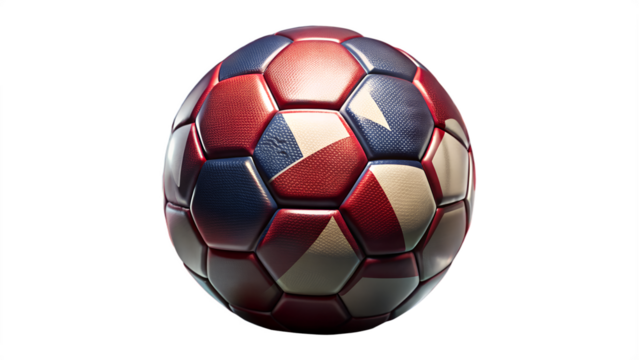 Close up of a soccer ball with the czech republic flag design isolated on transparent background