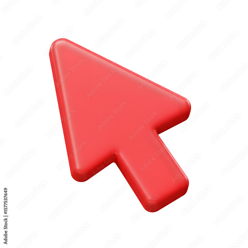 Poster red computer mouse pointer arrow icon 3d icon in cartoon plastic style minimal isolated on white or 