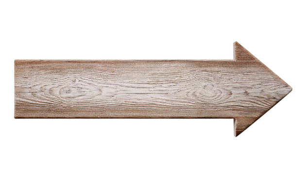 A wooden arrow pointing to the right. The arrow is made of wood and is very thin. It is pointing to the right and is very long