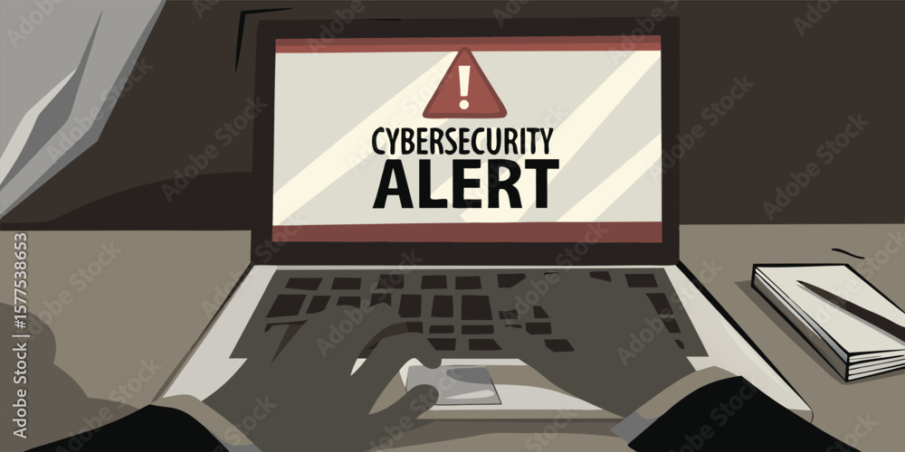 Poster cybersecurity alert warning on laptop screen computer