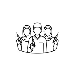 Healthcare professionals holding syringes in a group