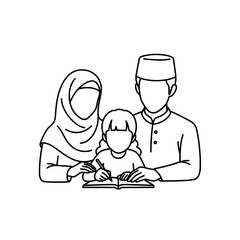 Family with child reading book together in shared moment
