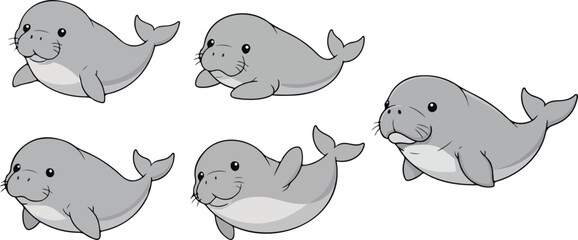 vector illustration of dugong mermaid funny cute cartoon mascot character cartoon with 5 poses 02