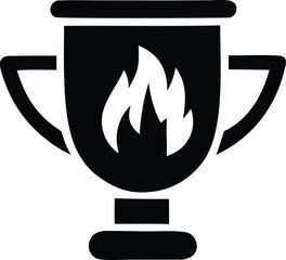 Stylized black trophy icon with a prominent white flame design at its center symbolizing achievement and passion