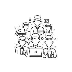 People using laptops and smartphones with digital communication