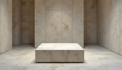 Minimalist Room with Beige Square Platform and Textured Walls